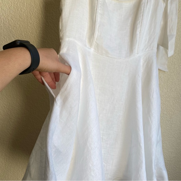 Dissh Aisle White Linen Bow Mini Dress Tie Straps Bridal - Picture 7 of 13